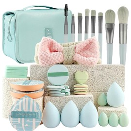 33 Piezas Set de Brochas de Maquillaje Profesional Completo, Brochas para Maquillaje Profesional y Bolsa, Brochas de Maquillaje Kabuki Sintético Rubor Polvo Base (Azul 33 PCS)