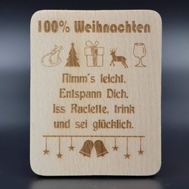 Raclette Coasters with Laser Engraving "100% Christmas" Beech Wood 100 x 80 x 7 mm Pack of 8