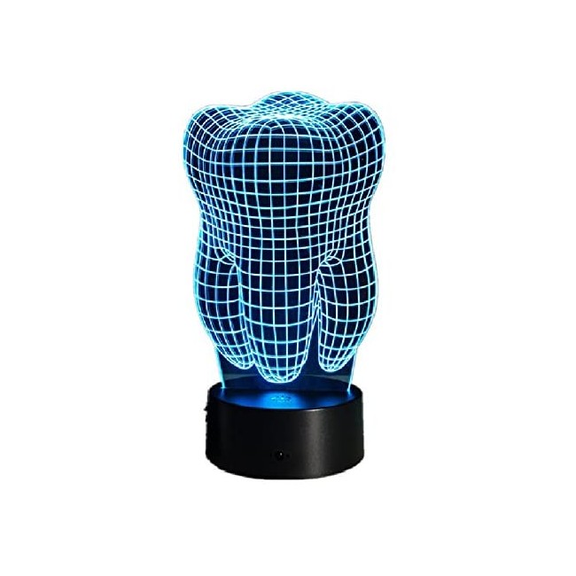 Tooth Shape 3D Illusion LED Table Lamp NightLight Novelty Design Colorful Table Touch Lamp Gift for Dentist