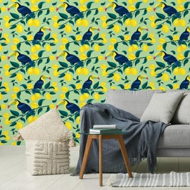 CHIHUT 17.7”x236” Fresh Lemon Tree Wallpaper Peel and Stick Removable Blue Bird Contact Paper for Bookshelf Countertop Self Adhesive Vinyl Green Leaf Wall Paper Prepasted Wall Mural Wall Decor