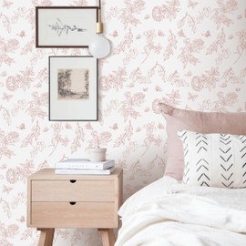 proprodiudiu Pink Floral Wallpaper Peel and Stick 17.7"X393" Vintage Peony Flower Wallpaper Removable Self Adhesive Floral Contact Paper Pink and White Butterfly Wall Paper for Living Room Bedroom