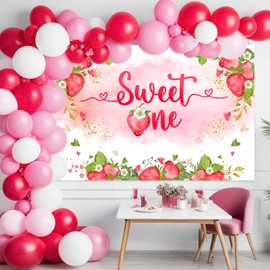 Avezano Sweet One Backdrop Berry Sweet One Birthday Party Decorations Strawberry Girls 1st Birthday Party Photoshoot Background Banner (7x5ft)