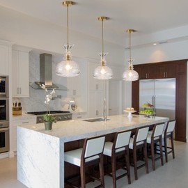 JTYQEISW Clear Glass Pendant Light, Adjustable Hanging, E26 Socket (D9*H11.8 inches) - Kitchen Island, Dining Room, Bedroom, Living Room Lighting Fixtures, (No Bulb)