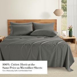 Casa Platino 100% Cotton Sheets Full Size Set - 6 Pieces (1 Flat, 1 Fitted, 4 Pillowcases) - Soft & Breathable Percale Weave - Cooling Bed Sheets with Deep Pocket - Durable Full Sheet Set - Dark Grey