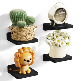 SRIWATANA Small Wall Shelf Black Floating Shelf Wood 13 cm Set of 4 Mini Shelf Modern Decoration for Bedroom Living Room Bathroom Kitchen