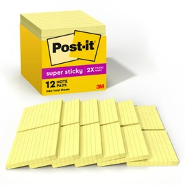 Post-it Notas sper adhesivas, 4 x 4 pulgadas, 12 blocs, 2 veces el poder de adherencia, amarillo canario, reciclable (675-12SSCP)                     