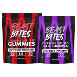 Creatine + Valerian Gummies Bundle – Beast Bites | Muscle Recovery, Sleep Support, Stress Relief | Vegan & Convenient