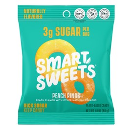 SmartSweets Peach Rings, Low Sugar Gummy Candy (3g), Low Calorie (130), Gluten-Free -1.8oz (Pack of 6) Packaging may vary