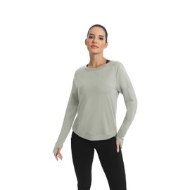 ICTIVE Long Sleeve Workout Shirts for Women Loose Fit Workout Tops Running with Thumb Hole Yoga Gym Shirts Gray M