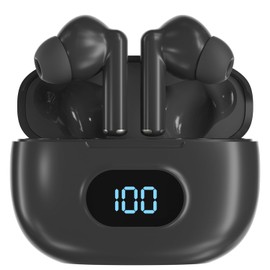 Coby True Wireless Earbuds & Battery Readout Charging Case | Mini Bluetooth Earbuds, Built-in Mic, Lightweight | Up to 10-HR Total Playtime (Black)