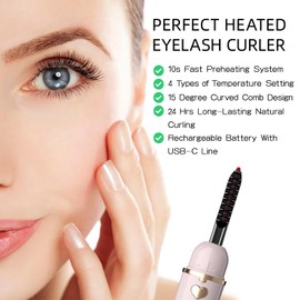 ZAPAL Heated Eyelash Curler, Rechargeable Heated lash Curler, Intelligent Power Off Electric Eyelash Curler Heated Quickly 24 Hs Lasting Natural Makeup for Woman -Petal Pink/Gold