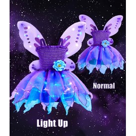 MDYCW Princess Fairy Costume for Toddler Girls, Birthday Party Fairy Dress Up, Special Occasion Dress with Butterfly Wings, Purple