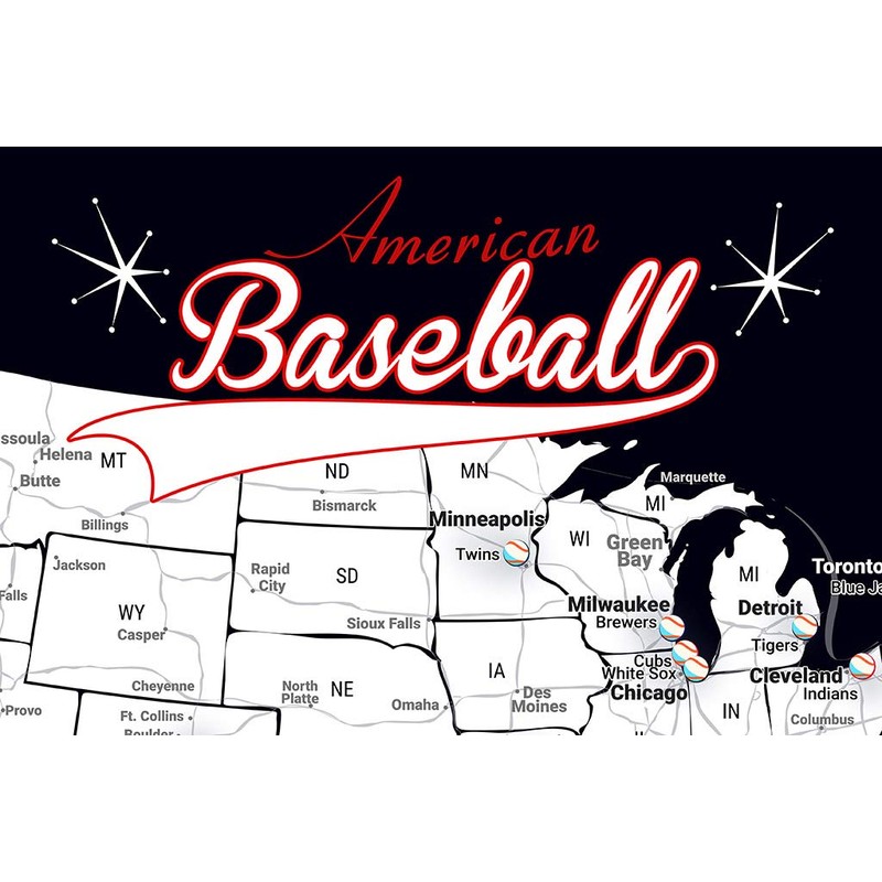 Baseball Stadium Map Poster (36Wx24H inches)