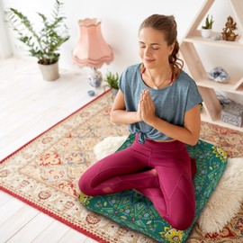 Mandala Meditation Cushion, Boho Meditation Mat, Meditation Pillows for Sitting on Floor, Cushions for Sitting in Home and Outdoor, Square Floor Pillows Cushion Seating for Yoga 22'' X 22''