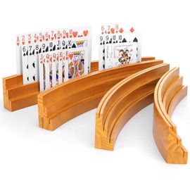 Playing Card Holders for Kids Adults Seniors, Set of 4 Curved Wood Cards Holders for Playing Cards, 3 Tiers, Hands Free Cards Holders for Family Card Game Night, Canasta, Bridge, Poker Parties