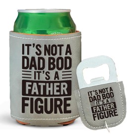 Birthday Gifts For Men Gifts for Dad It’s Not a Dad Bod It’s a Father Figure Leather Can Cooler With Bottle Opener (Grey)