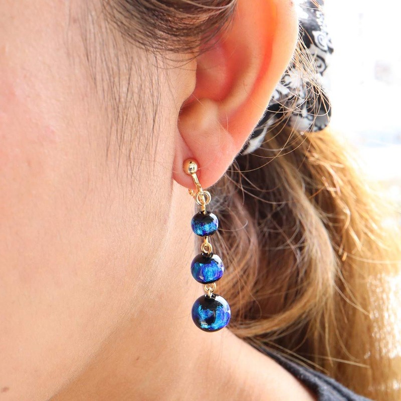 Gold Stone Firefly Glass Earrings, For Both Ears, Swing, Okinawa,