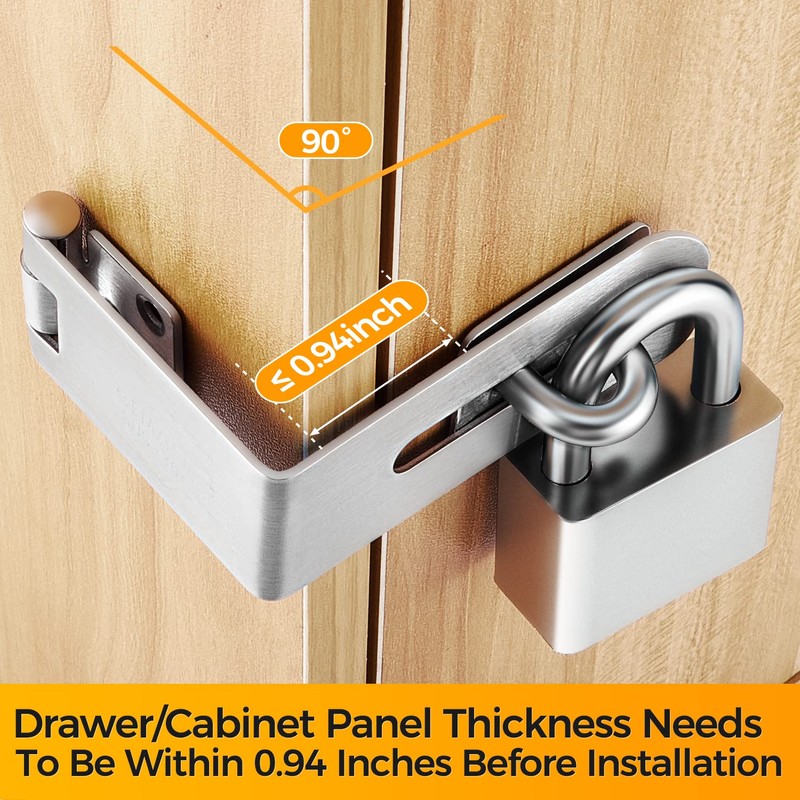 GEMASP Hasp Latch 2 Pack, 90 Degree Solid 304 Stainless