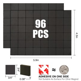 Magnetic Squares with 3M Adhesive Backing(96 PCS Each 3/4" x 3/4"),Self Sticky Pre-Cut Magnet Tape Strip for Family Activities,Peel and Stick for Cards/Picture/Poster (80mil Magnet)