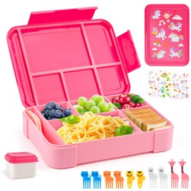 WuGU Children's Lunch Box with Compartments, 1300 ml Lunch Box Children with 5 Compartments, Leak-Proof Bento Box Children, Snack Box with Compartments for Girls and Boys, Perfect for School, Nursery