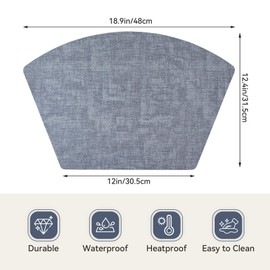 Round Table Placemats Set of 6, Faux Leather Wedge Shape Place Mats Heat Resistant Wipeable Washable Table Mats for Dining Outdoor Indoor, Blue