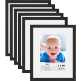 Icona Bay 8x10 Picture Frames w/Removable Mat for 5x7 Photos (Black, 6 Pack), Sleek Modern Style Frames, Table Top or Wall Mount, Serenity Collection
