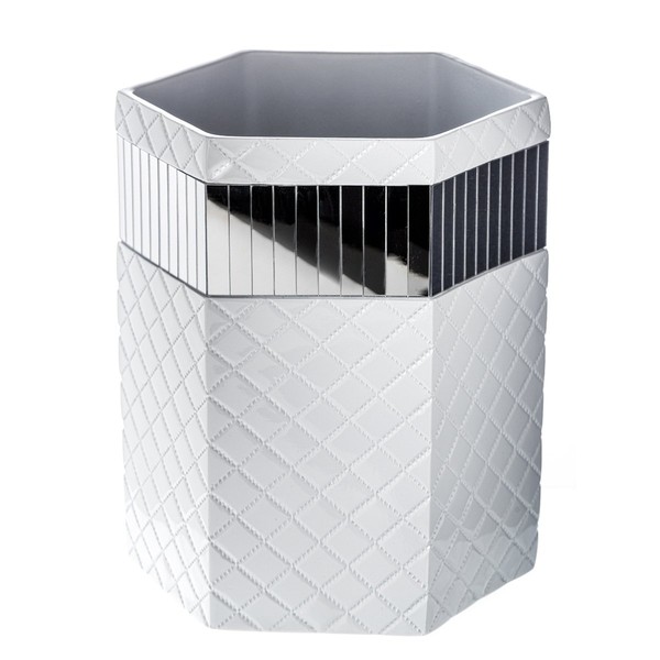 Quilted Mirror Bathroom Trash Can (8.1” x 7 x 9.8”) – Decorative Wastebasket- Durable Waste Paper Baskets - Space Friendly Bath Rubbish Dust Bin- for Elegant Shower Decor