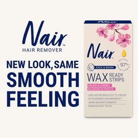 Nair Nair Hair Remover Wax Ready Strips, Face and Bikini Hair Removal Wax Strips, 40 Count