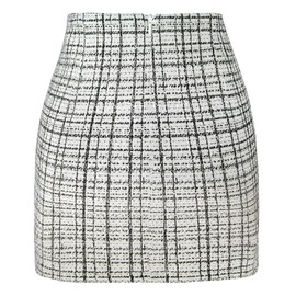 Ellames Women's Mini Club Skirt Basic Bodycon High Waist Pencil Skirts with Zipper Tweed White Medium