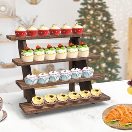 Fumingpal 2Pcs Wooden Cupcake Stand - 4 Tier Cupcake Display Stand, Rustic Tiered Display Stand, Tool Free Installation Cupcake Stand for Birthday Party Decoration Supplies