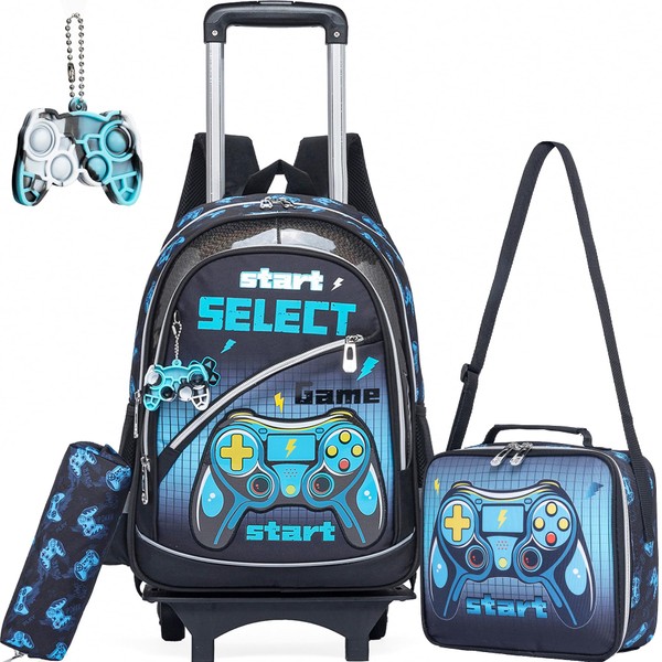 Meetbelify Kids Backpacks with Wheels for Boys Football Rolling Backpack