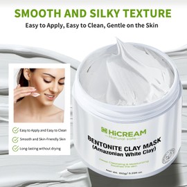 Hicream Bentonite Clay Mask, Valentines Gifts for Women Her, Deep Cleansing Facial Mask, Clay Face Mask Skin Care with Kaolin Clay and Aloe for Dull Skins Hydrating (white)