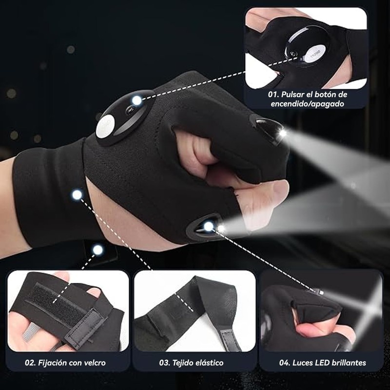 Guantes con linterna LED CXJYSD – sin dedos, ligeros y