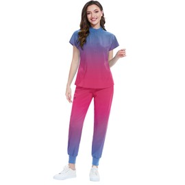 Meichoon Medical Scrubs Set Nursing Uniform with Zipper Top Tapered Pants Breathable Quick-Dry Comfort Fit for Healthcare Workers