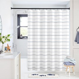 jinchan Blue and White Casual Striepd Shower Curtain Nautical Modern Minimalist Pinstripe Waterproof Fabric Shower Curtains for Bathroom with Weighted Hem and 12 Hooks 70x72 inches