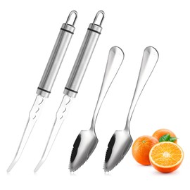 Klyuqoz Grapefruit Knife - Curved Serrated Stainless Steel, Pack of 2 with 2 Pcs Spoons, for Grapefruit & Oranges