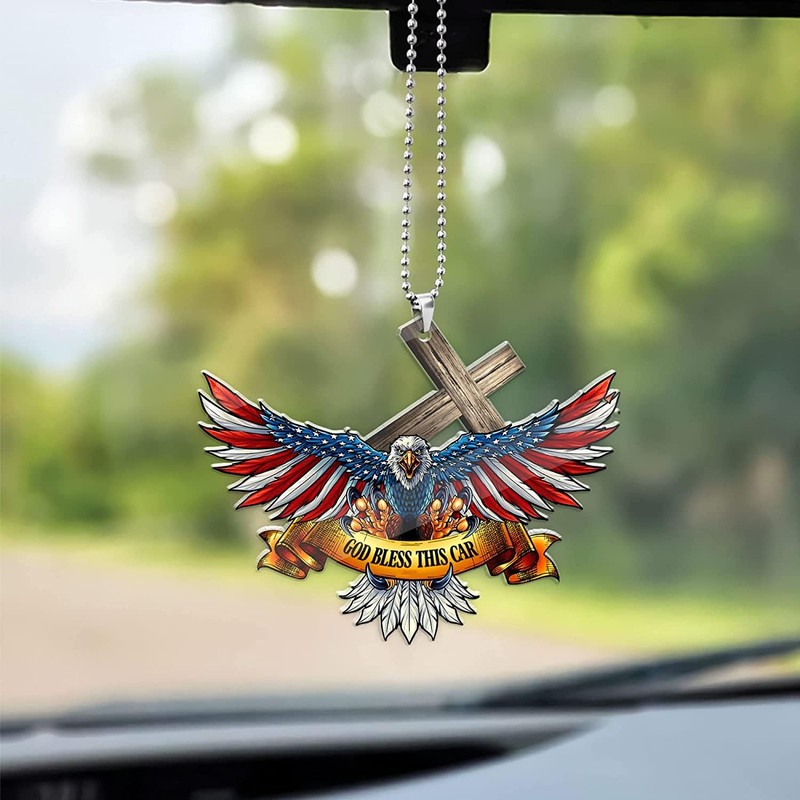 American Flag Eagle Cross Car Pendant Rear View Mirror Hanging