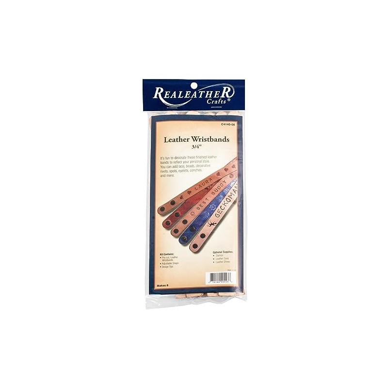 Realeather C4140-08 Narrow Leather Wristbands with Snap Closure, 7.5” to