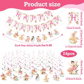EASY JOY 27PCS Fairy Flag Banners Spirals Mushrooms Decorations Set for Girls Pink Fairy Themed Party Decorations Colorful Animal Elf Streamers Baby Shower Decorations