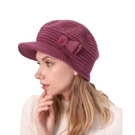 YAMEE Women's Winter Knitted Beanie Hat Women's Wool Hat Warm Beret Hat Ribbed Cap Women's Winter Hats, M9001 x rose