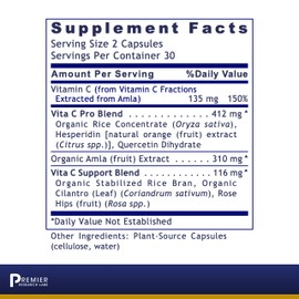 Premier Research Labs Vitamin C - Vitamin C Formula for Optimal Immune Health Support - Vegan, Non-GMO - 60 Plant-Source Capsules (30 Servings)
