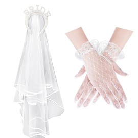 ZGDEIWGF 1 x bridal headband, 1 pair of gloves, headpiece for the wedding bride, wedding veil of the bride, beaded headband and veil of the bride, White, One size fits all