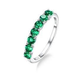DAYBYDAY 925 Sterling Silver Emerald Ring May Birthstone Ring Women's Wedding Bands 7 Stone Green Eternity Band Ring Size 8