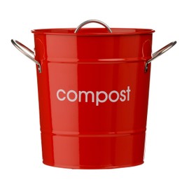 Compost Bin Made of Galvanised Steel (Powder Coated) with Zinc Handles, Plastic Inner Bucket, Red