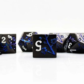 Iemegumi Metal DND Dice Set for Cool Role Playing Dungeons and Dragons with Gift Box - 7 PCS D and D D20 D12 D10 D8 D6 D4 Polyhedral D&D for TRPG MTG Games Lover Players (Black Nickel Blue)