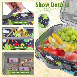 TIECHI Insulated Lunch Bag Kids, Thermal Reusable Small Lunch Bag for Boys & Girls, Water-Resistant Leakproof Cool Bag Lunch Box Bag for School, Picnic, Outdoor (Black Dinosaur)