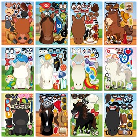MISS FANTASY 48PCS Horse Stickers for Kids- Make a Horse Face Stickers Party Favors Decorations Goodie Bag Stuffers Crafts Activities for Kids Toddler Classroom Birthday