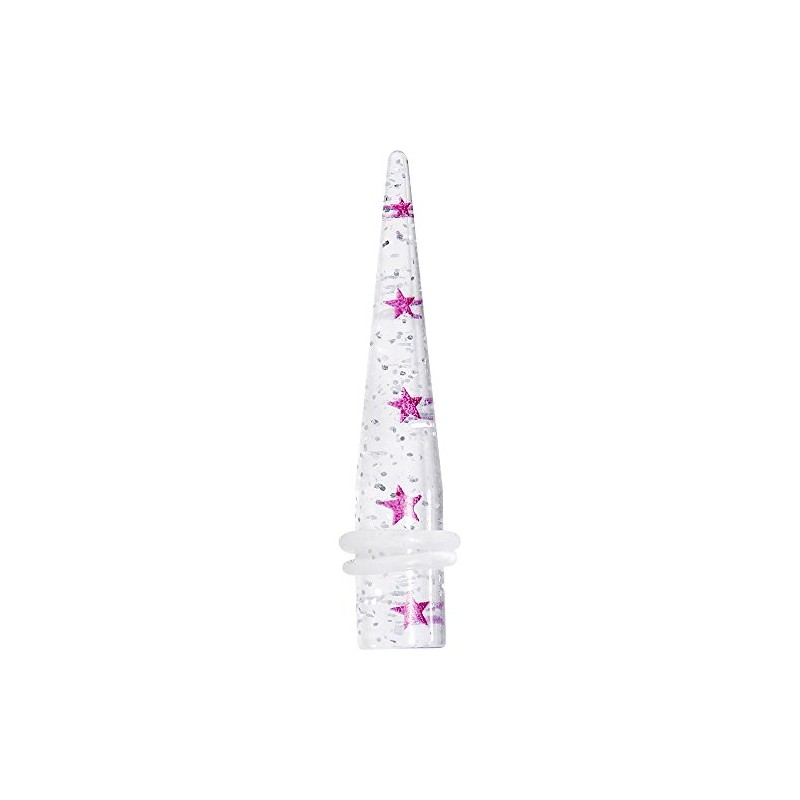 Body Candy 0 Gauge Clear Acrylic Glitter Purple Star Confetti