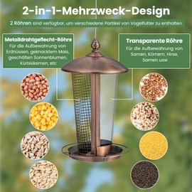 GYMAX 2-in-1 Feeder for Wild Birds, Bird House for Hanging, Bird Feeder, Weatherproof Bird Feeder with 2 Feeding Chambers, Bird Feeding Station, 16 x 16 x 28 cm