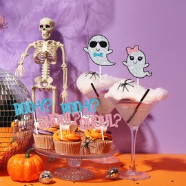24 piezas Boo-y o Ghoul para magdalenas, rosa o azul, púas de Halloween fantasma, Little Boo Baby Shower decoración de fiesta de revelación de género